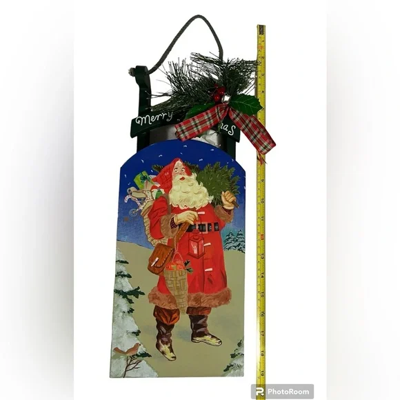 Wooden Painted Santa Merry Christmas Sled - Picture 7 of 9
